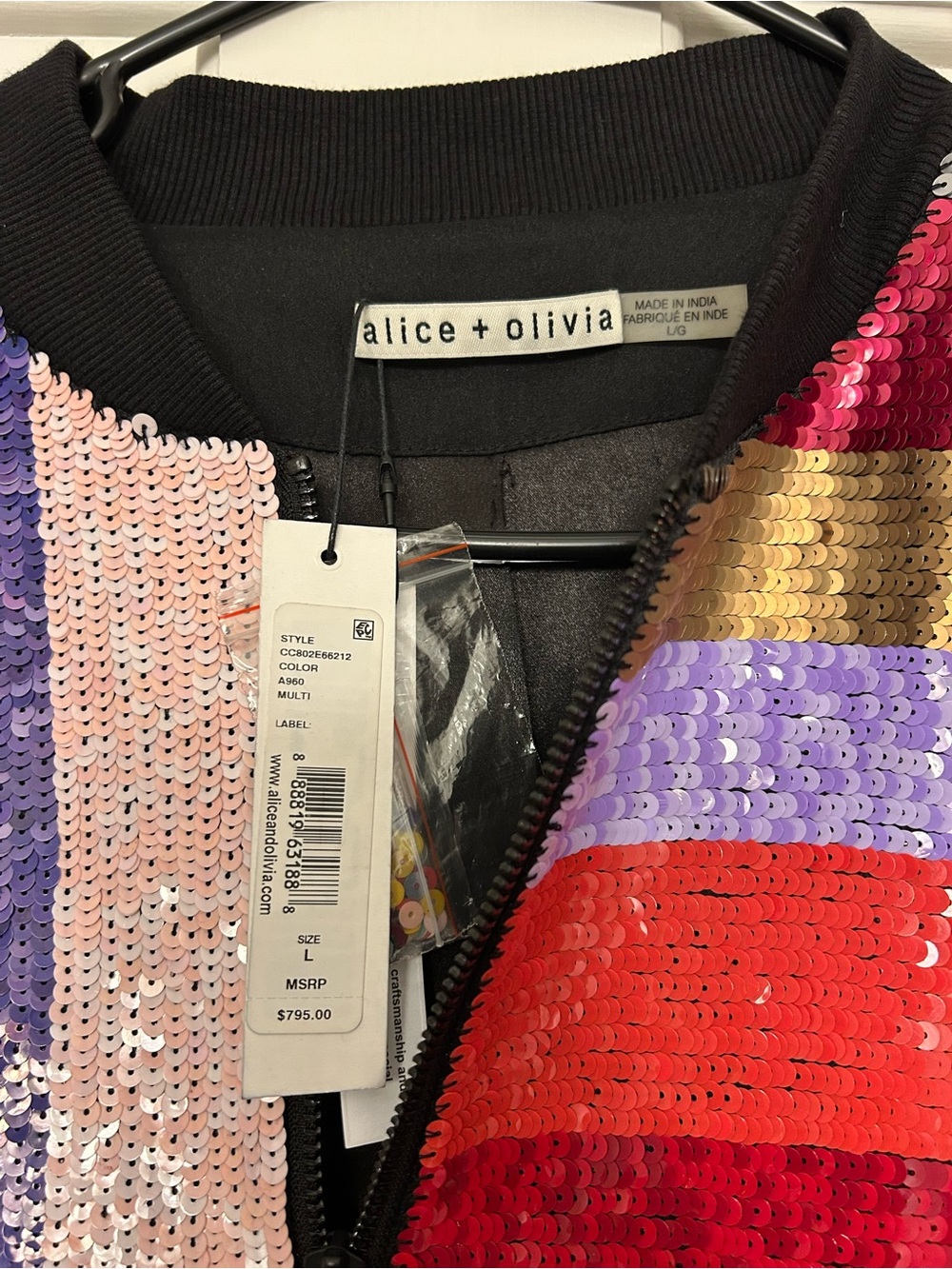 Alice + Olivia Multicolor Sequin Striped Bomber Jacket - Picture 3 of 3